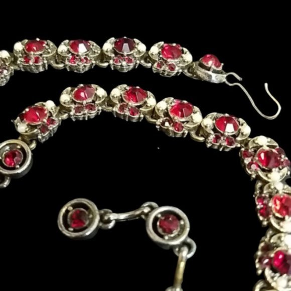 Vintage Hollycraft 1953 Red Rhinestone and Pearl Necklace - Picture 2 of 4